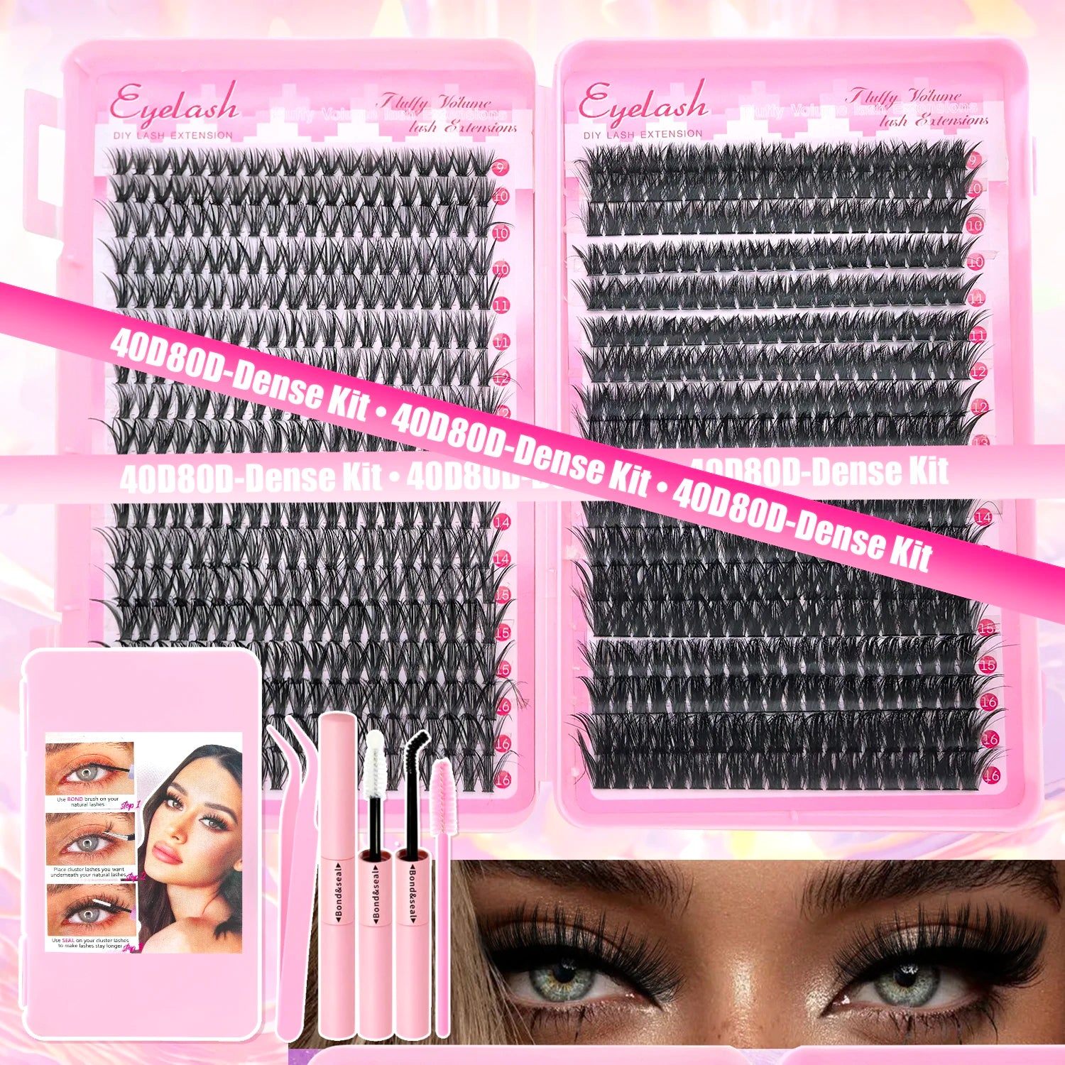 Professional DIY Lash Extension Kit – 720 Individual Eyelash Clusters with Adhesive Bond & Seal for Natural, Long-Lasting Lashes at Home or On-the-Go