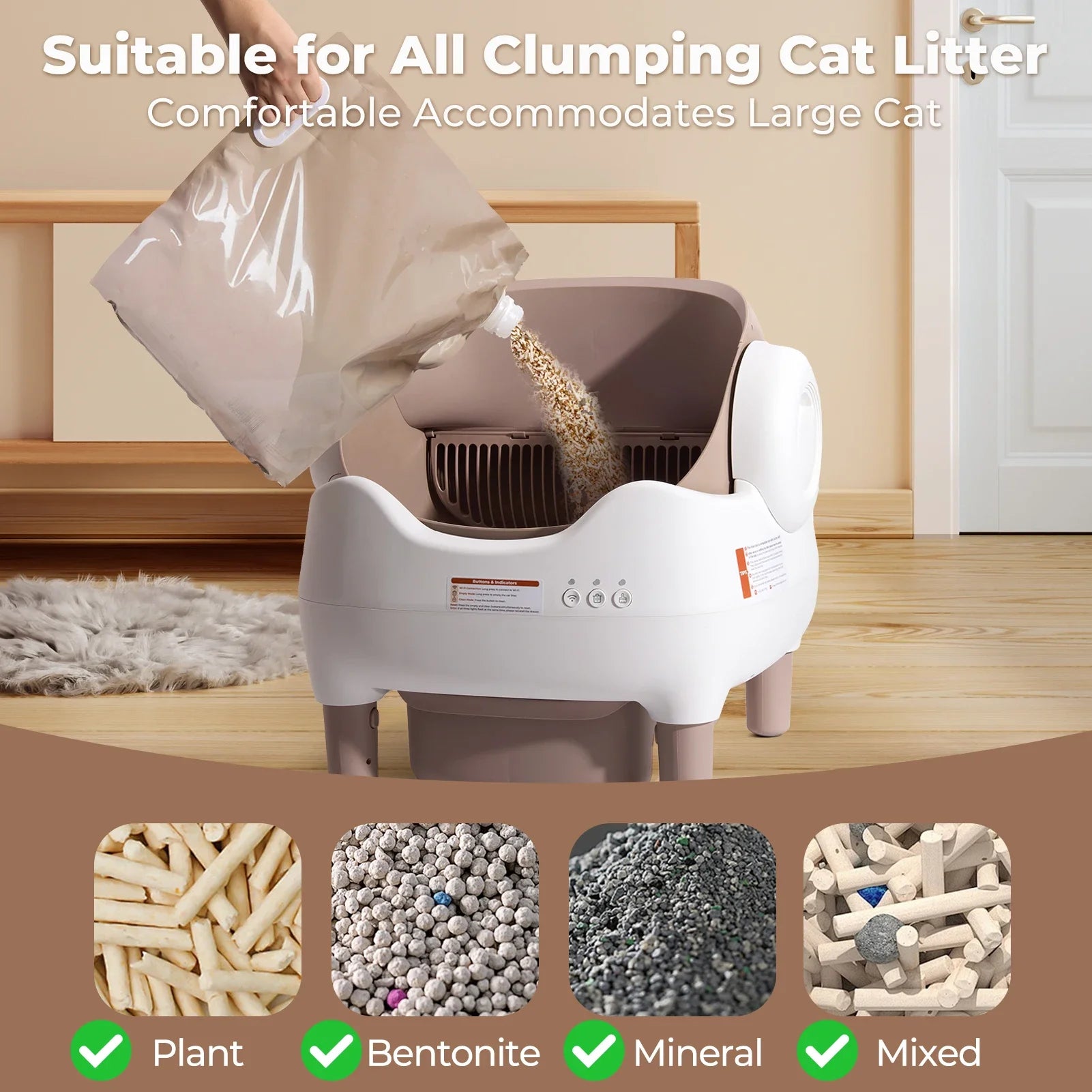Smart App-Controlled Self-Cleaning Cat Litter Box – Open-Top Design with Advanced Odor Control, Safety Sensors, and 14-Day Waste Storage for Multi-Cat Homes