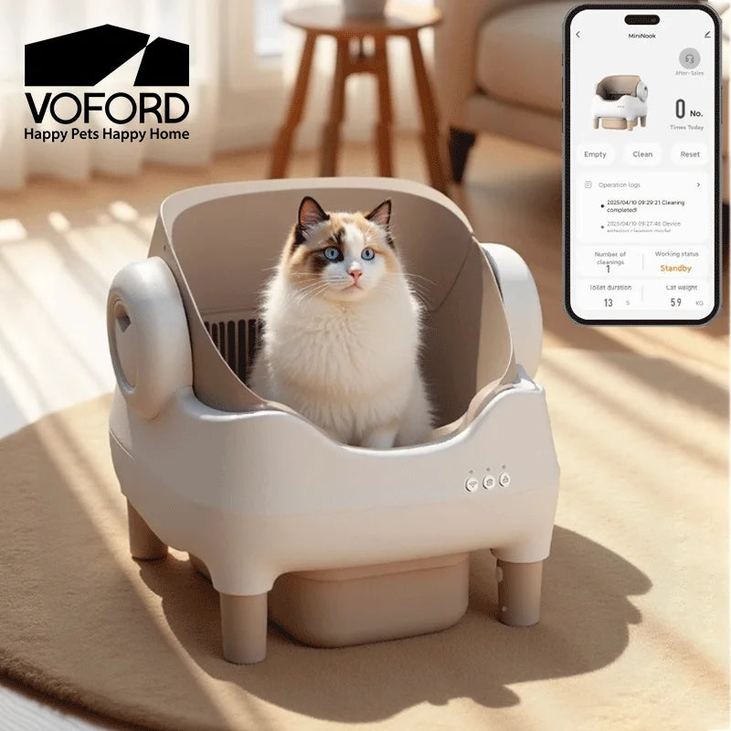 Smart App-Controlled Self-Cleaning Cat Litter Box – Open-Top Design with Advanced Odor Control, Safety Sensors, and 14-Day Waste Storage for Multi-Cat Homes