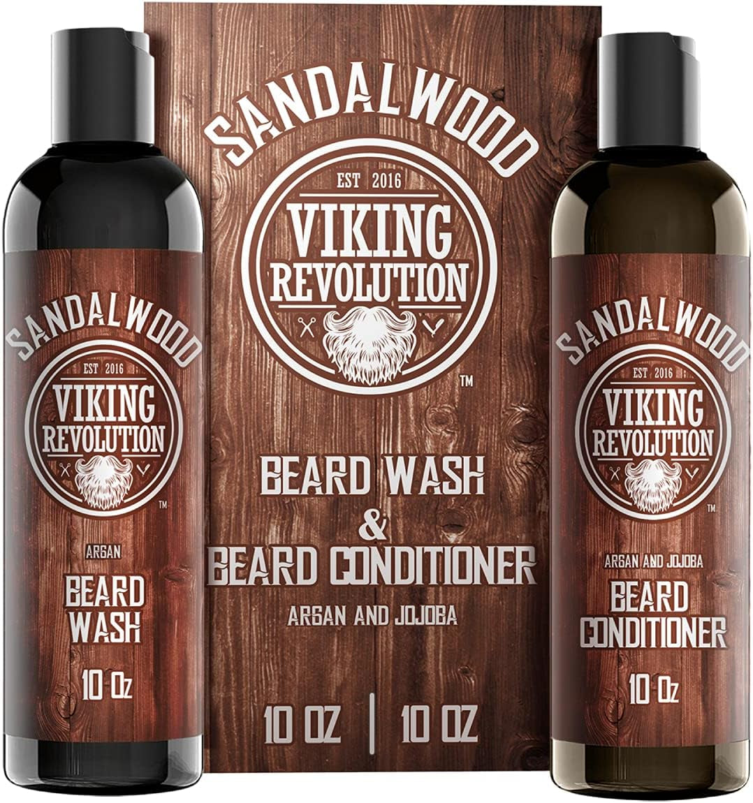 Premium Beard Care Set – Wash and Conditioner with Argan & Jojoba Oil, Softening & Strengthening, Sandalwood Fragrance