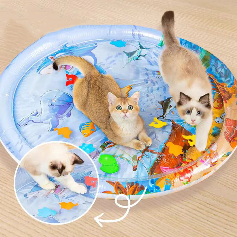 Inflatable Water Sensory Play Mat for Cats & Dogs – Durable Ocean-Themed Pet Mat with Toys for Cooling, Interactive Fun, and Sensory Stimulation