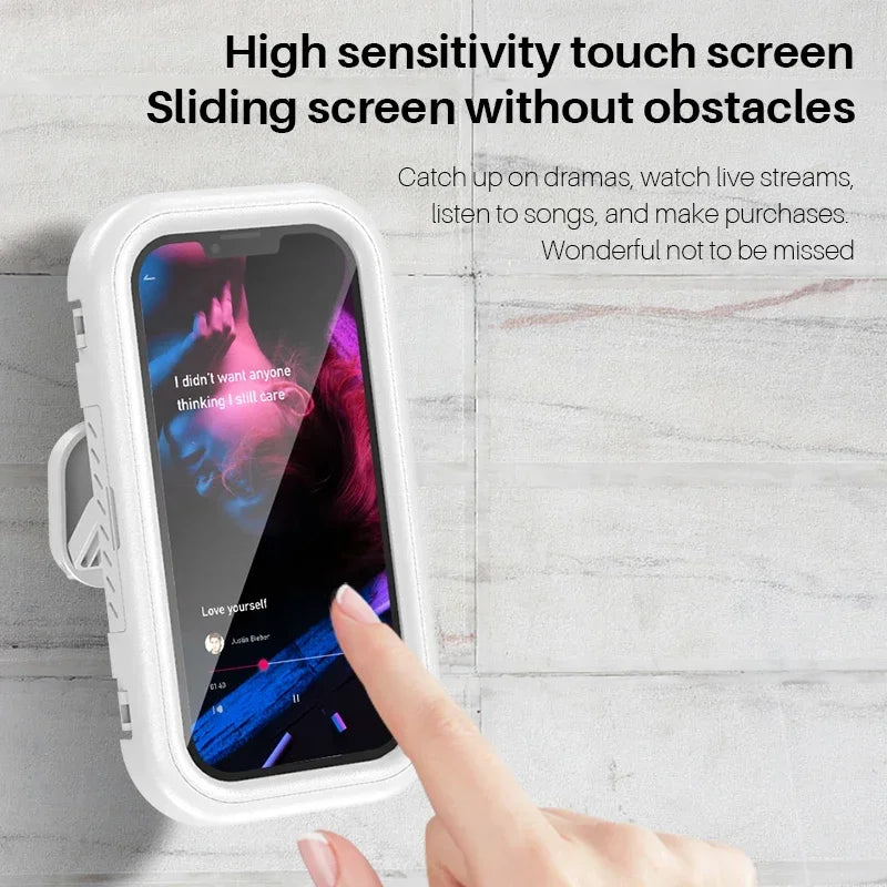 Adjustable Waterproof Shower Phone Holder – Wall-Mounted, Anti-Fog, Touch-Sensitive Case for All Smartphones