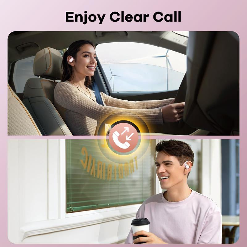 Black Friday Exclusive Open-Ear Bluetooth 5.4 Wireless Headphones with LED Battery Display, 60H Playtime, Clear-Call Mic, IPX5 Waterproof Sport Design, Lightweight Silicone Open-Earbuds – Pink Gift Edition