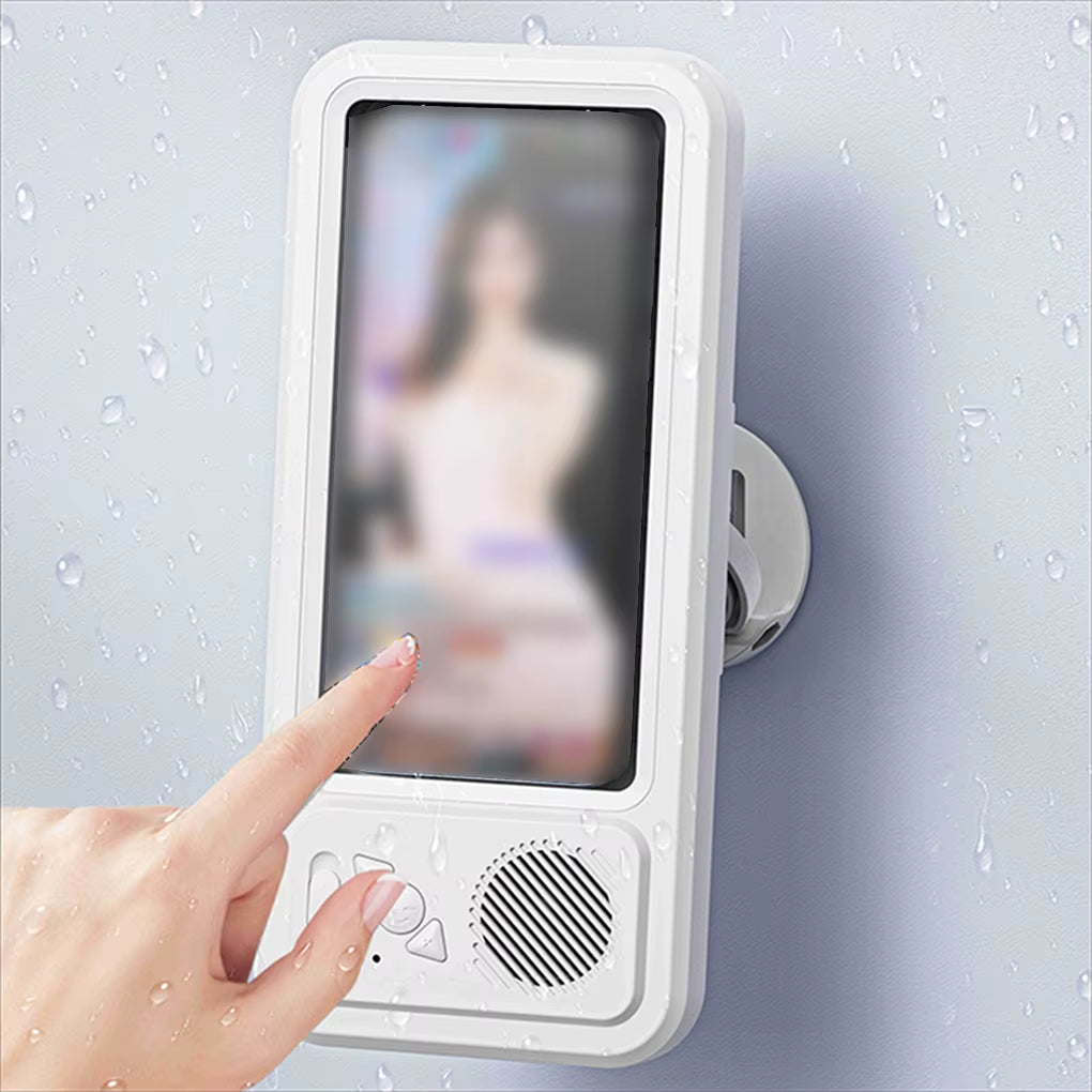 Waterproof Shower Phone Holder with Bluetooth Speaker – 360° Rotatable Wall Mount, Anti-Fog Design for 4–6.9" Smartphones, Hands-Free Entertainment
