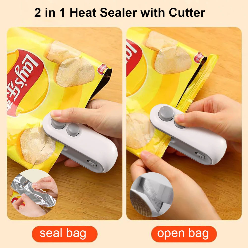 Compact Heat Sealing Machine for Plastic Food Packaging - Handheld Bag Sealer and Clip Sealer