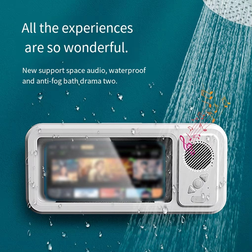 Waterproof Shower Phone Holder with Bluetooth Speaker – 360° Rotatable Wall Mount, Anti-Fog Design for 4–6.9" Smartphones, Hands-Free Entertainment