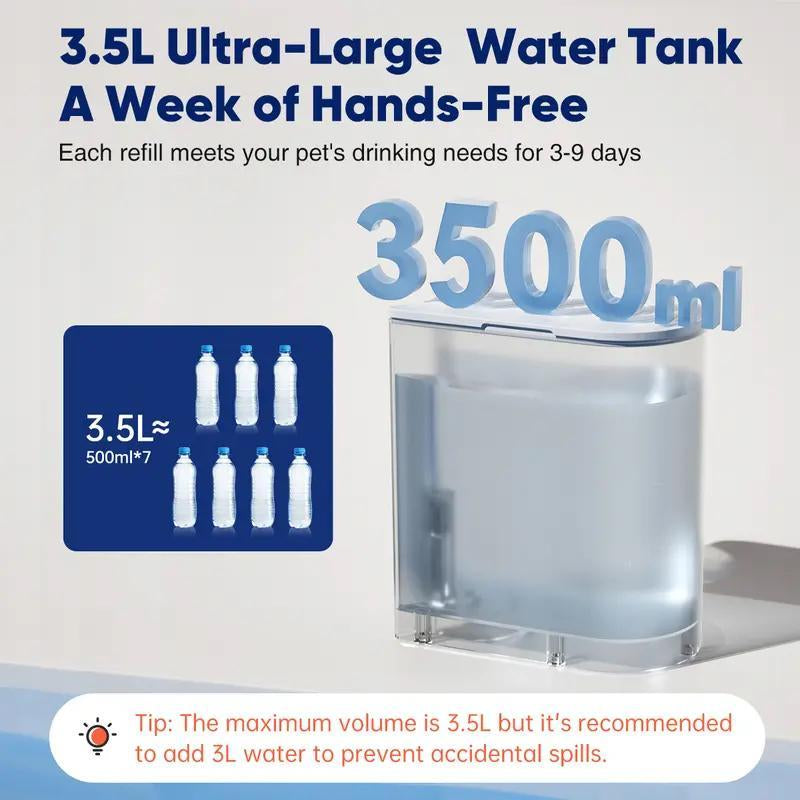 2025 Premium Wireless Pet Water Fountain – 3L Filter-Free Smart Hydration System with Stainless Steel Bowl, Rechargeable Power & Anti-Touch Safety Mode