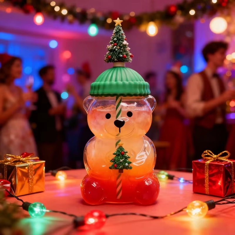 Premium Bear-Shaped Straw Cup – Aesthetic Glass/Plastic Mug for Coffee, Tea & Juices