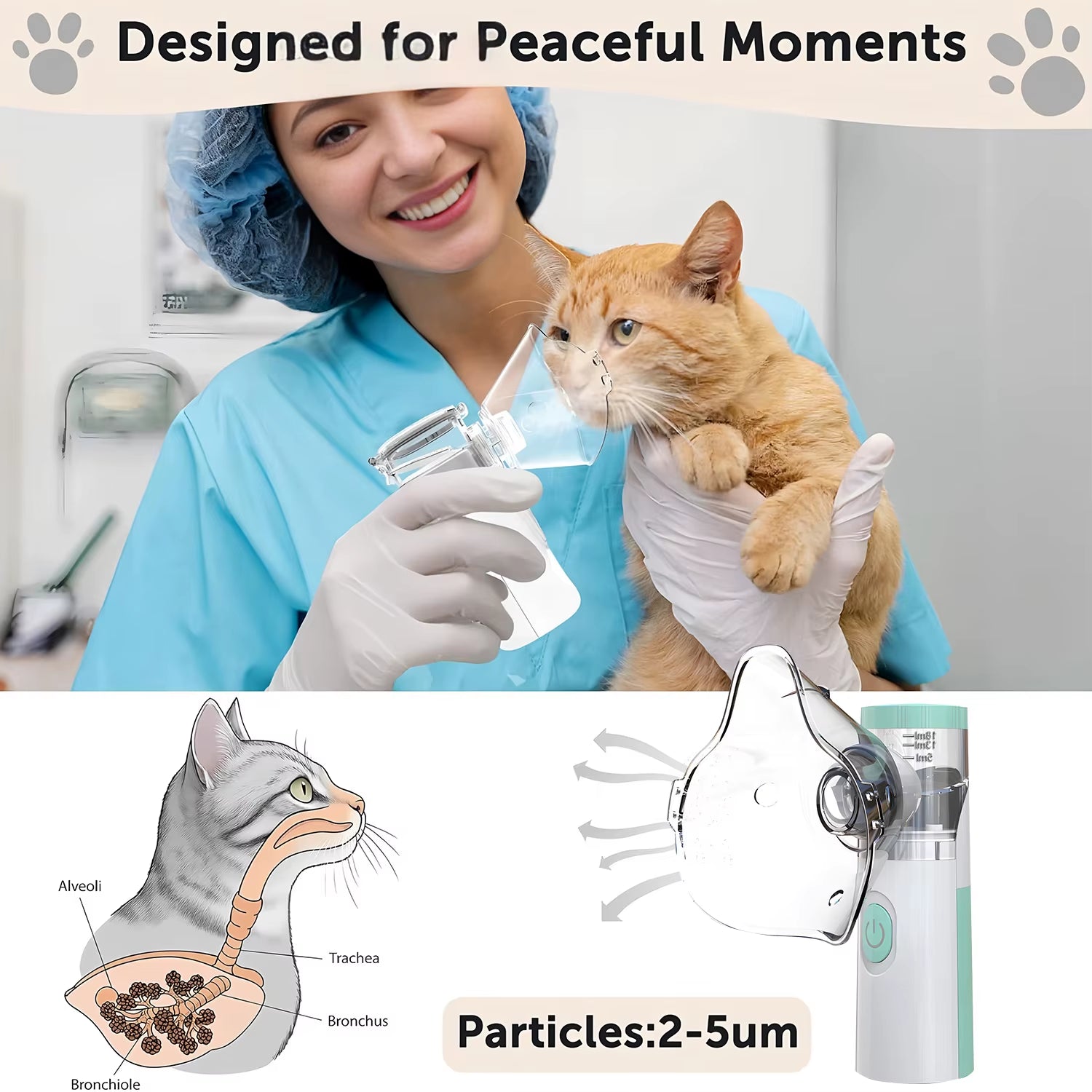 Portable Pet Nebulizer and Humidifier – Silent Inhalation Therapy Device for Cats and Dogs with Respiratory Support
