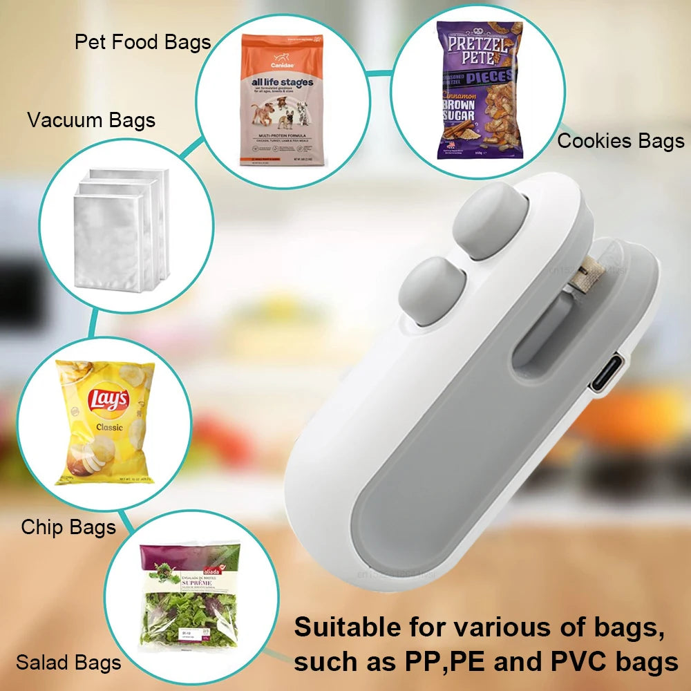 Compact Heat Sealing Machine for Plastic Food Packaging - Handheld Bag Sealer and Clip Sealer