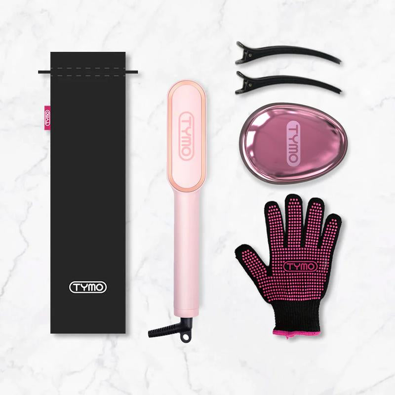 TYMO Ring Pink 2-in-1 Straighten & Curl Styler – 5-Level Heat Control, Rapid Heating, Dual Voltage, Complete Styling Kit