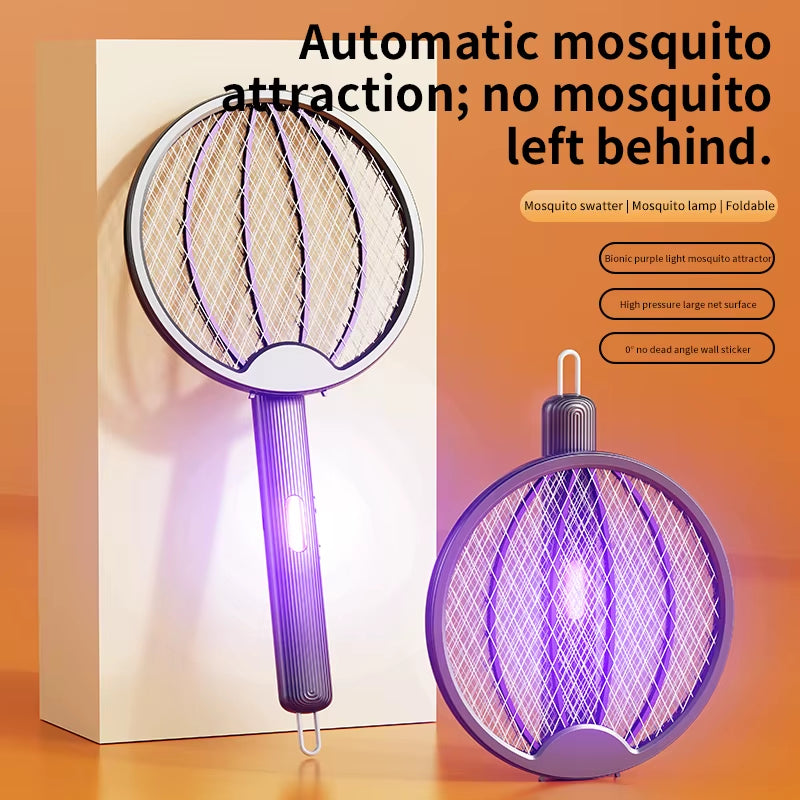 Foldable 3-in-1 Electric Mosquito Swatter, Rechargeable Bug Zapper & Wall-Mounted Lamp – Portable Indoor/Outdoor Pest Control