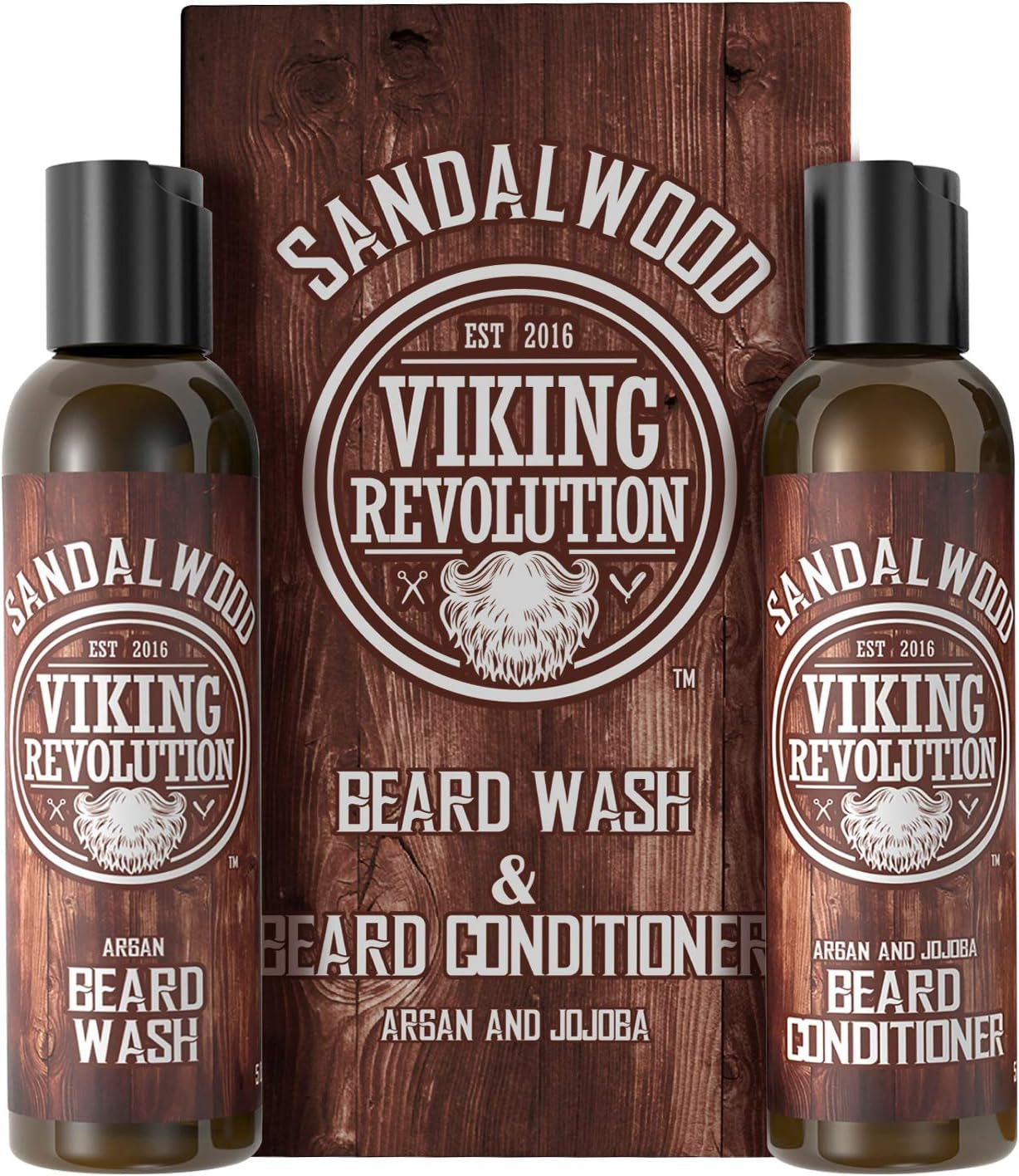 Premium Beard Care Set – Wash and Conditioner with Argan & Jojoba Oil, Softening & Strengthening, Sandalwood Fragrance