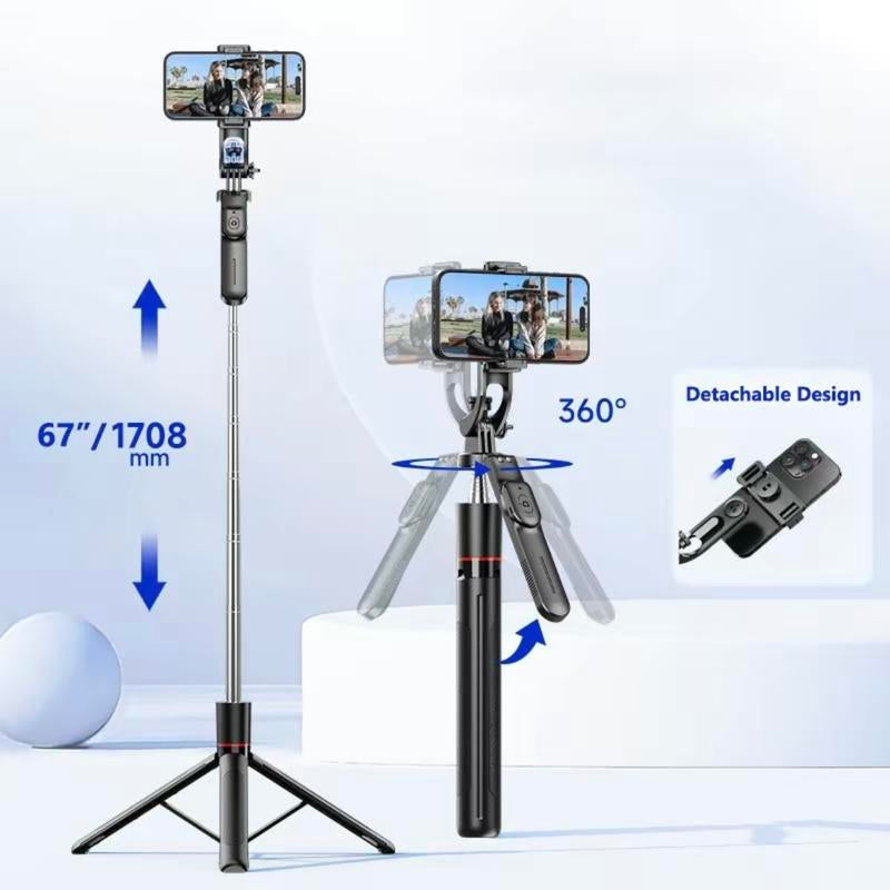Upgraded 67-Inch Phone Tripod & Holder – Portable Selfie Stick Stand for iPhone/Android, Adjustable Aluminum Support for Home, Travel, Photos & Videos