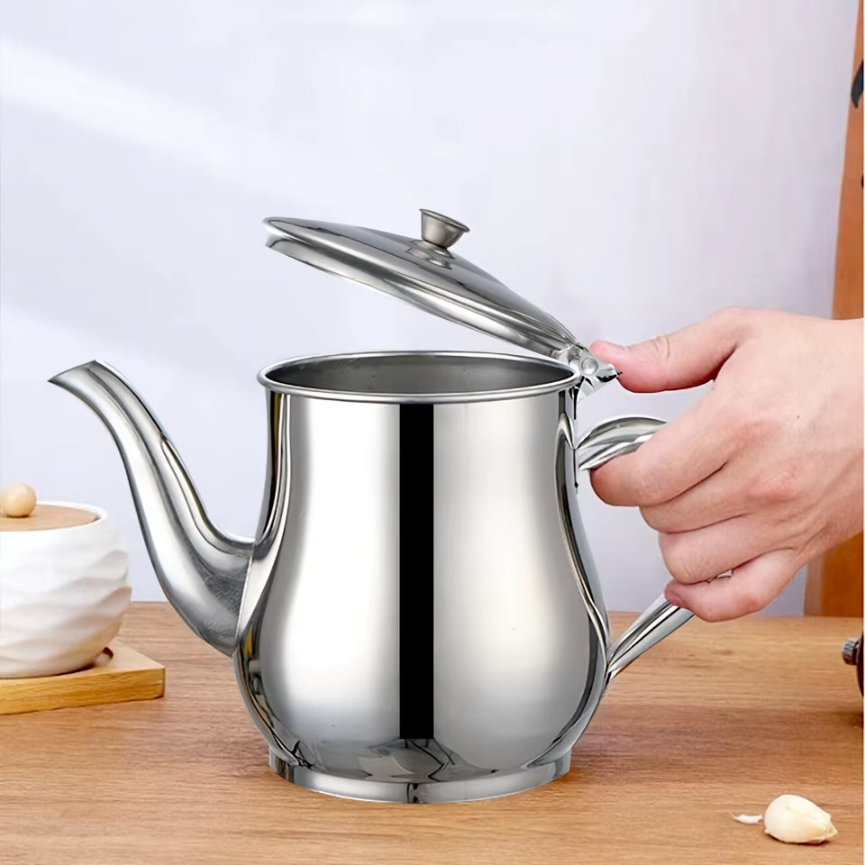 Premium Stainless Steel Oil Dispenser with Built-In Grease Filter and Precision Pour Spout – Rustproof for Home and Professional Kitchens